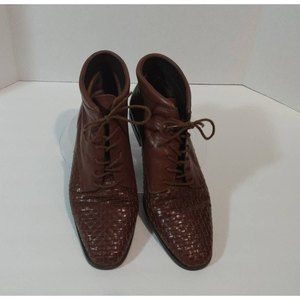 VINTAGE | Buskens Unisex* Basket Weave Leather Ankle Boot, Men's 8.5/Women's 10